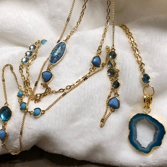 Layered Agate Druzy Necklace – Turquoise WDH10064 - Picture 3 of 8